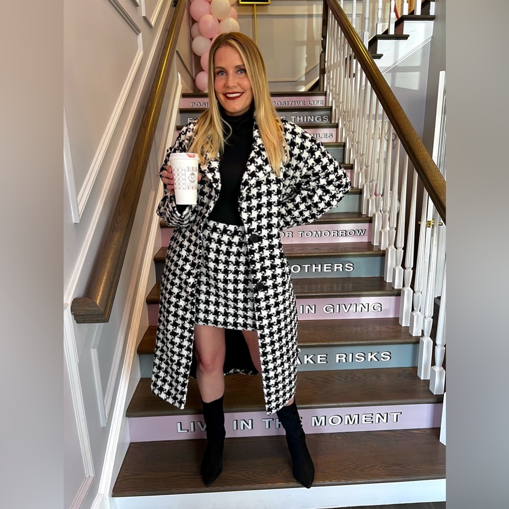 Houndstooth Trench Coat and Mini Skirt Set